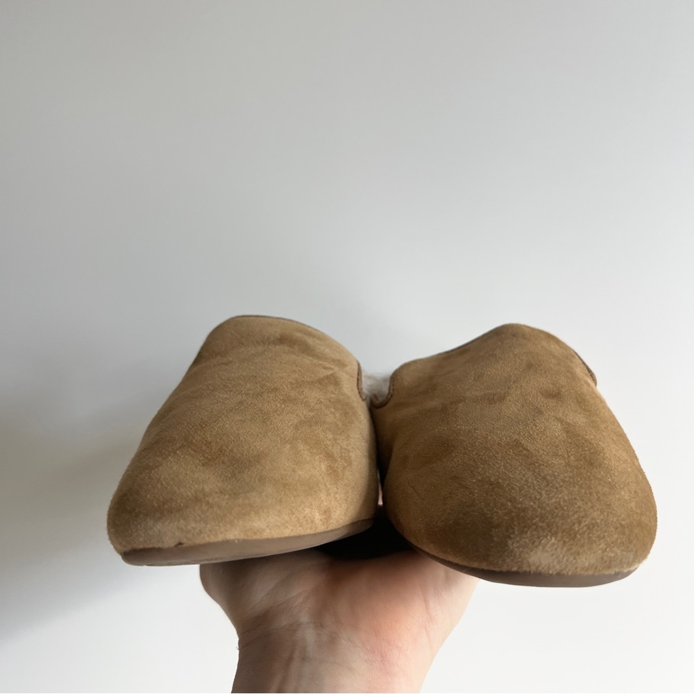Birdies The Phoebe Mule Slipper Camel Suede Leather Cream Faux Fur Size 8 - Picture 9 of 16